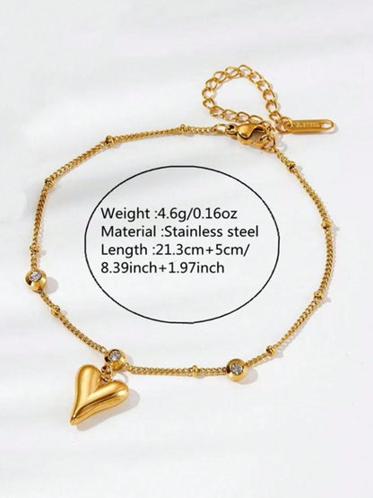 SHEIN 1pc Minimalist Style Stainless Steel Anklet With Heart-Shaped Pendant