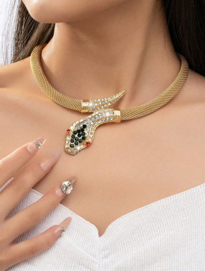 SHEIN 1pc Fashionable & Elegant Rhinestone Encrusted Snake Design Necklace Choker