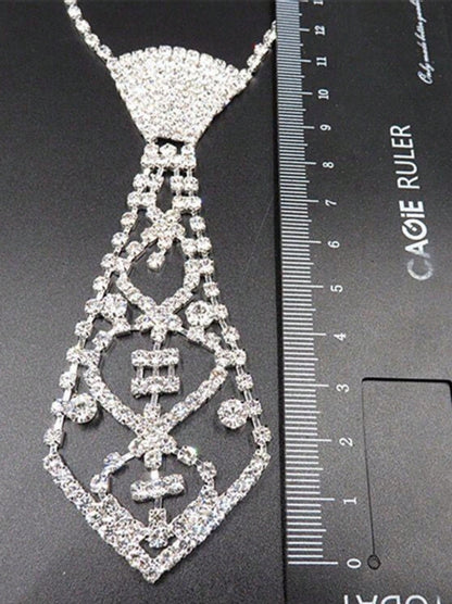 SHEIN 1pc Tie Necklace With Rhinestone Detail, Perfect For Women Performing On Stage