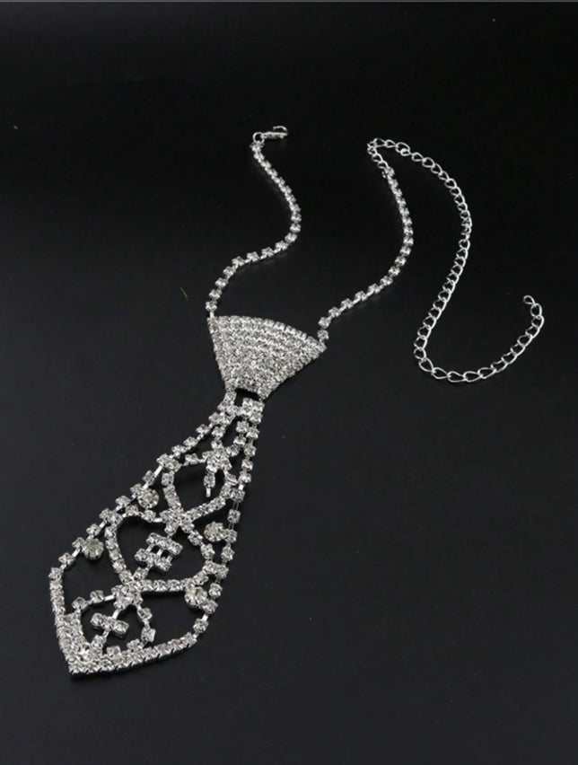 SHEIN 1pc Tie Necklace With Rhinestone Detail, Perfect For Women Performing On Stage