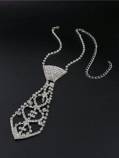 SHEIN 1pc Tie Necklace With Rhinestone Detail, Perfect For Women Performing On Stage