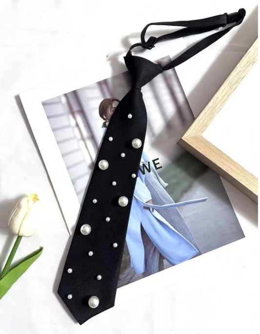 SHEIN Women's Solid Black Tie, Suitable For Uniform Shirt Suit