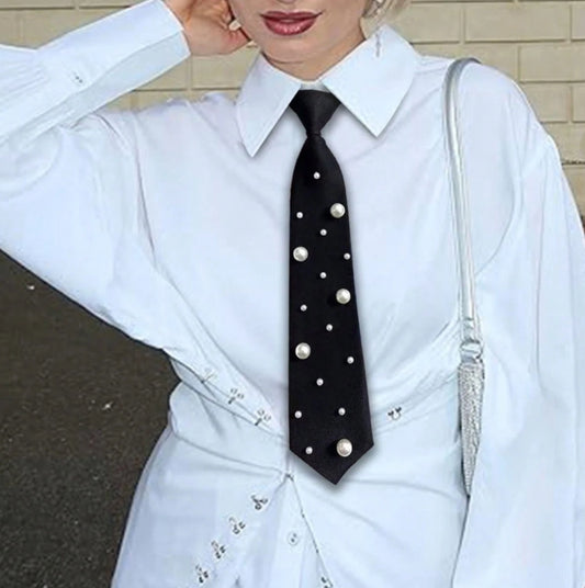 SHEIN Women's Solid Black Tie, Suitable For Uniform Shirt Suit