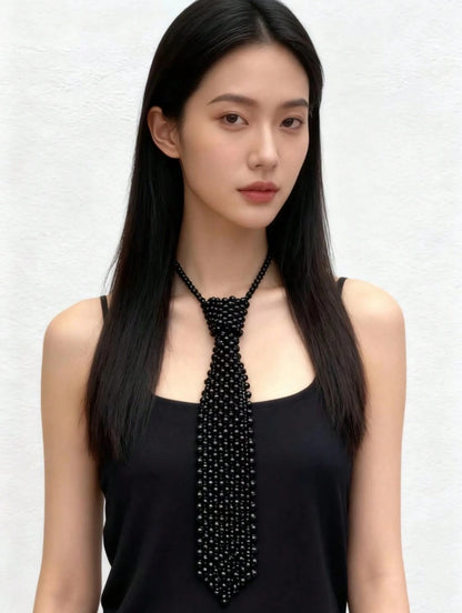 SHEIN 1pc Women's Korean Style Vintage Handmade Braided Pearl & Hollow Out Collar, With Necktie Accessory