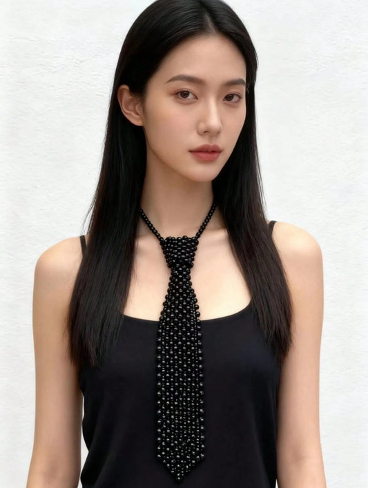 SHEIN 1pc Women's Korean Style Vintage Handmade Braided Pearl & Hollow Out Collar, With Necktie Accessory