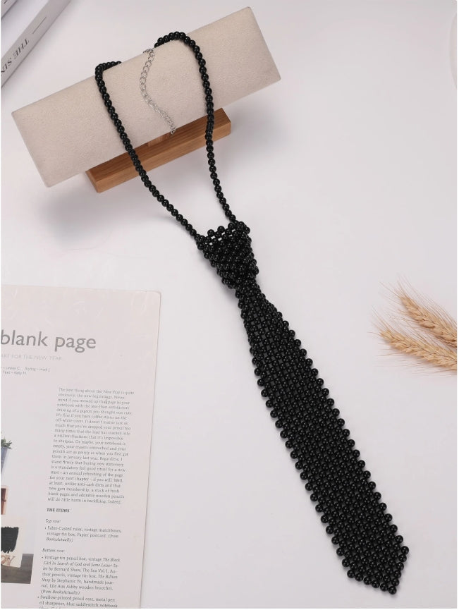 SHEIN 1pc Women's Korean Style Vintage Handmade Braided Pearl & Hollow Out Collar, With Necktie Accessory