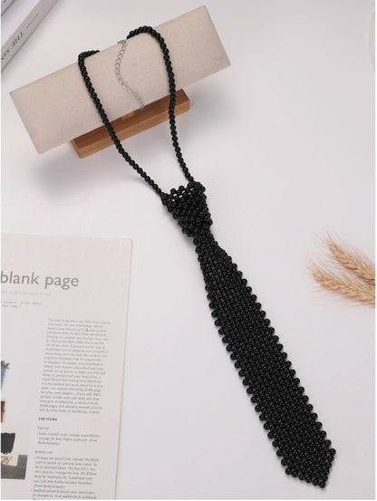 SHEIN 1pc Women's Korean Style Vintage Handmade Braided Pearl & Hollow Out Collar, With Necktie Accessory