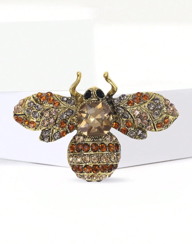 Vintage Enamel Rhinestone Bee Brooches - Fashion Insect Pins