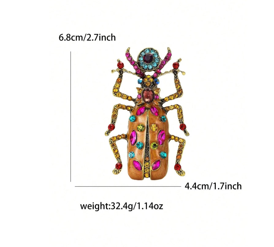 Luxury Crystal Enamel Beetle Brooch -
