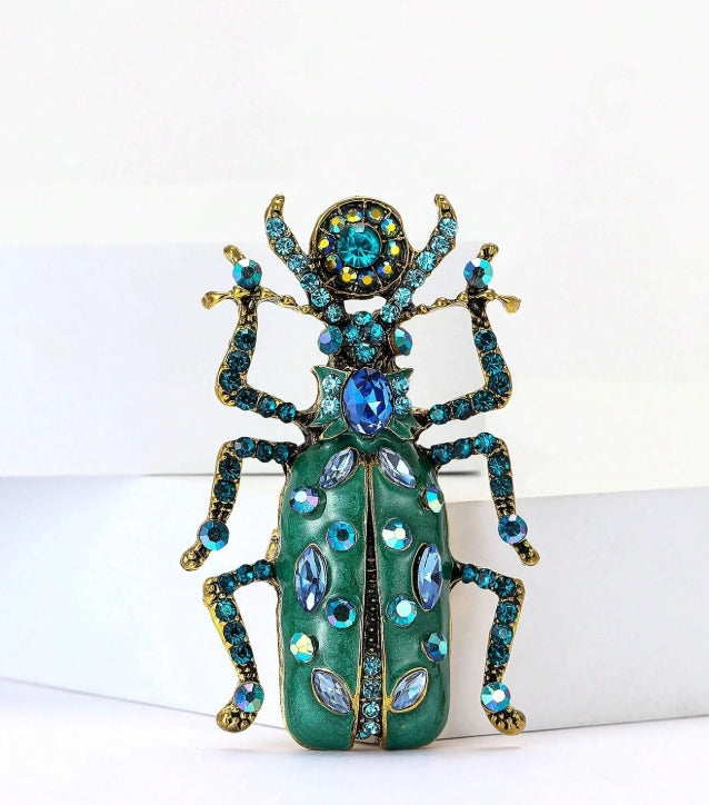 Luxury Crystal Enamel Beetle Brooch -