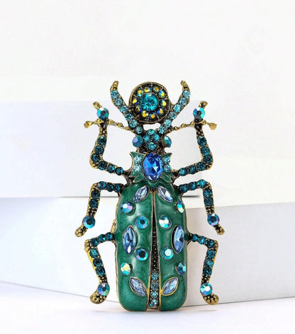 Luxury Crystal Enamel Beetle Brooch -