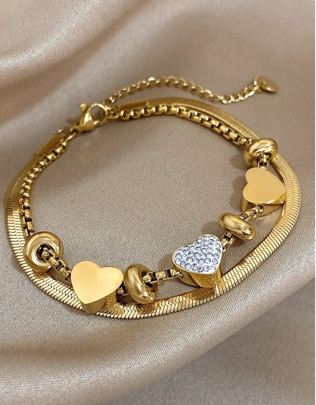 SHEIN 1Pc Summer Beach Stainless Steel Heart Pendant Bracelet For Women Girls Couples