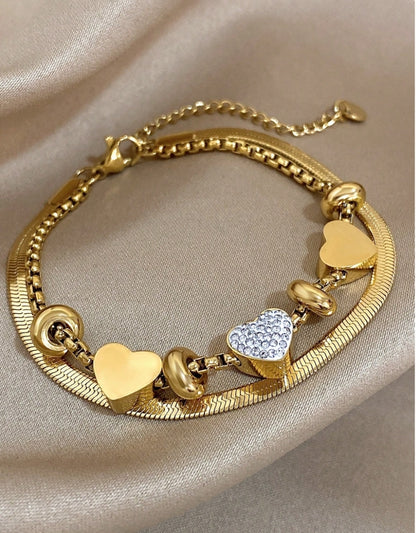 SHEIN 1Pc Summer Beach Stainless Steel Heart Pendant Bracelet For Women Girls Couples