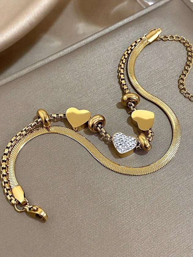 SHEIN 1Pc Summer Beach Stainless Steel Heart Pendant Bracelet For Women Girls Couples