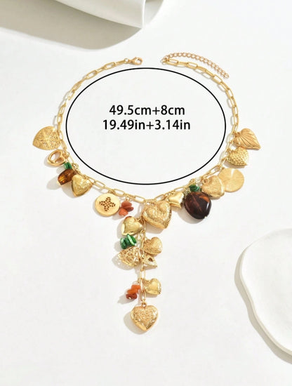 SHEIN 1pc Premium Gold Multi-Heart Box & Love Tree Design Pendant Long Necklace
