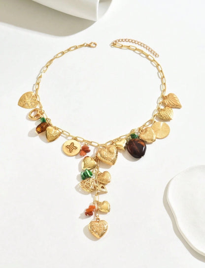 SHEIN 1pc Premium Gold Multi-Heart Box & Love Tree Design Pendant Long Necklace