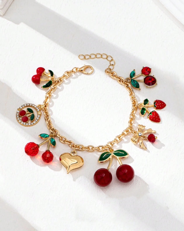 SHEIN 1pc Gold Heart Pendant Bracelet With Bow