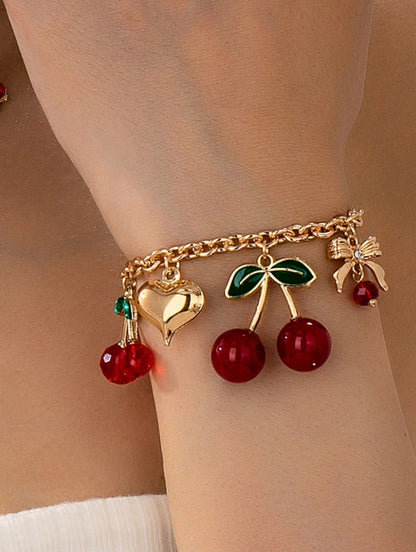 SHEIN 1pc Gold Heart Pendant Bracelet With Bow