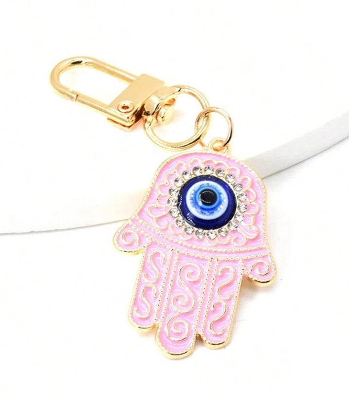 SHEIN Golden Sparkling Hollow Eye Keychain For Women, Zirconia Blue Eye Bag, Car Earphone Box
