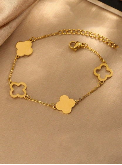 SHEIN 1pc Lucky Clover Leaf Pendant Anklet, Stainless Steel Material,