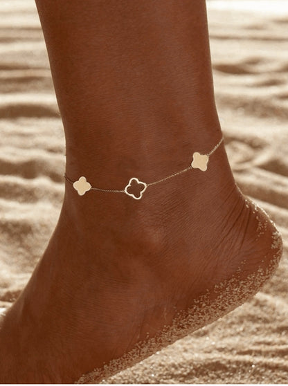 SHEIN 1pc Lucky Clover Leaf Pendant Anklet, Stainless Steel Material,
