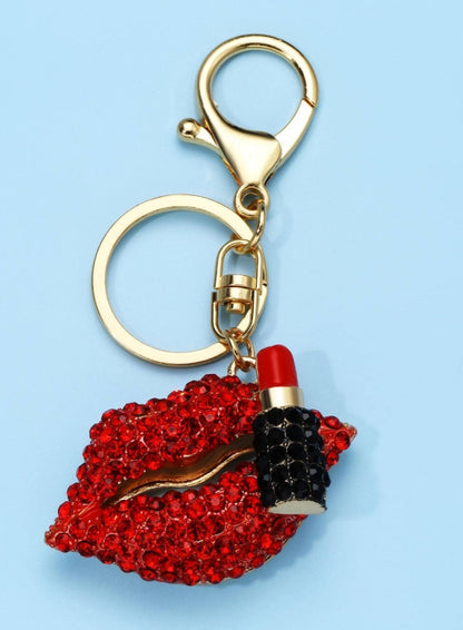 SHEIN 1pc Women's Creative & Fashionable Rhinestone-Studded Red Lips Keychain