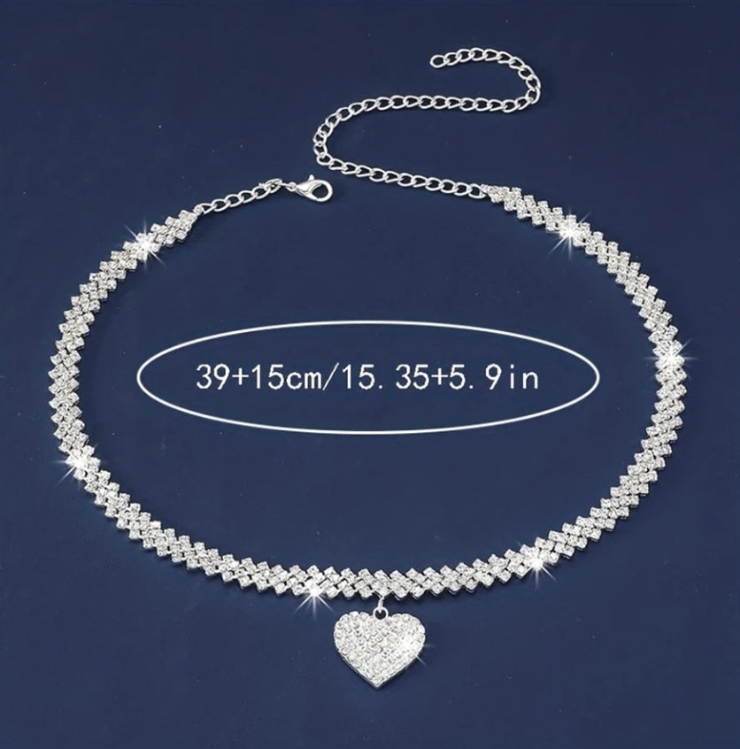 SHEIN 1pc Dazzling Rhinestone Claw Chain & Heart Shaped Pendant Necklace