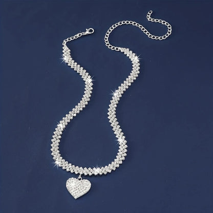 SHEIN 1pc Dazzling Rhinestone Claw Chain & Heart Shaped Pendant Necklace