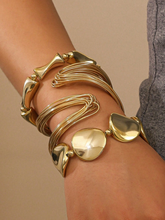SHEIN 3pcs Fashionable Asymmetrical Shaped Bracelet & Bangle Set For Women, Suitable For Daily Wear