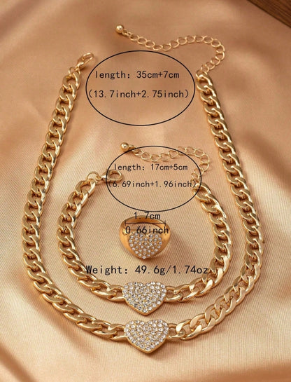 Shein Gold Heart Jewelry Set (3pcs)