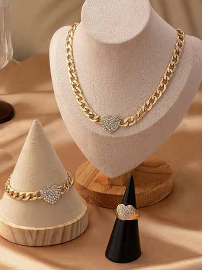 Shein Gold Heart Jewelry Set (3pcs)