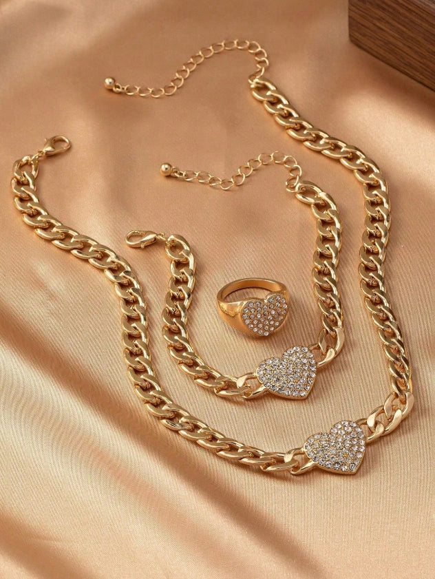 Shein Gold Heart Jewelry Set (3pcs)
