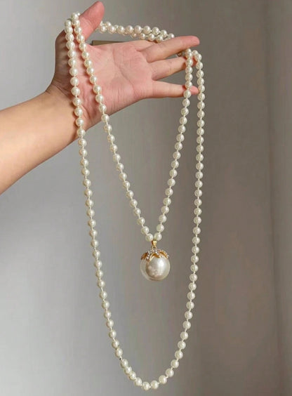 SHEIN 1pc Elegant Rhinestone Decor Faux Pearl Long Necklace For Women Daily