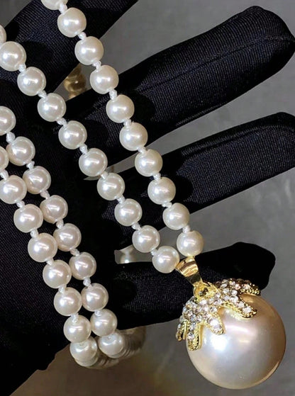 SHEIN 1pc Elegant Rhinestone Decor Faux Pearl Long Necklace For Women Daily