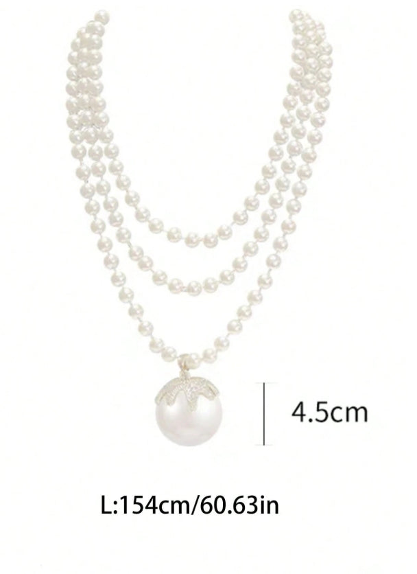 SHEIN 1pc Elegant Rhinestone Decor Faux Pearl Long Necklace For Women Daily