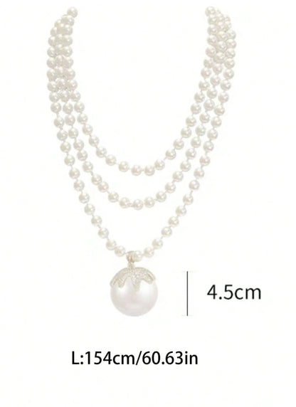 SHEIN 1pc Elegant Rhinestone Decor Faux Pearl Long Necklace For Women Daily