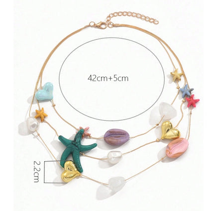 SHEIN 1pc Vacation Beach Style Multilayer Resin Shell, Sea Turtle & Star Pendant Necklace For Women