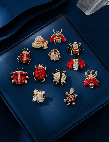 12pcs Personalized Charm Red Turtle, Bee, Beetle Zinc Alloy Casual Clothing Brooch