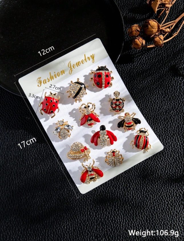 12pcs Personalized Charm Red Turtle, Bee, Beetle Zinc Alloy Casual Clothing Brooch