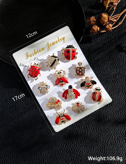 12pcs Personalized Charm Red Turtle, Bee, Beetle Zinc Alloy Casual Clothing Brooch