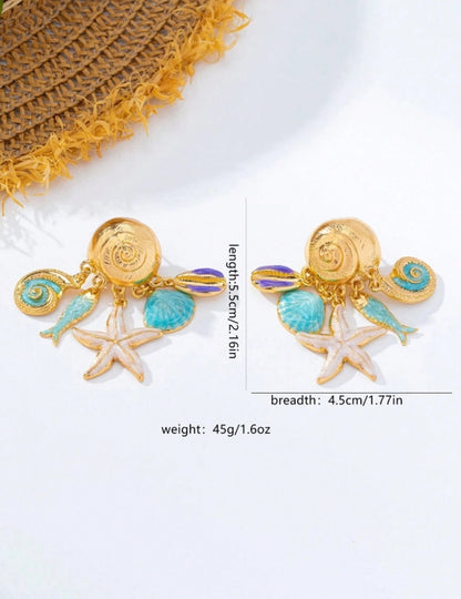 1 Pair Fashion Conch & Starfish Pendant Earrings