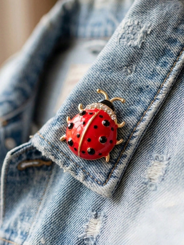 4pcs/1pc Cute Enamel Ladybug Brooches, Pearl & Rhinestone Beetles Insects Pins For Backpack