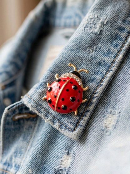 4pcs/1pc Cute Enamel Ladybug Brooches, Pearl & Rhinestone Beetles Insects Pins For Backpack