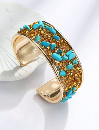 1pc Women's Colorful Natural Shell & Glass Crystal Cuff Bangle