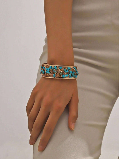1pc Women's Colorful Natural Shell & Glass Crystal Cuff Bangle