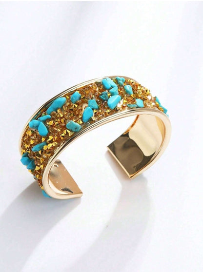 1pc Women's Colorful Natural Shell & Glass Crystal Cuff Bangle