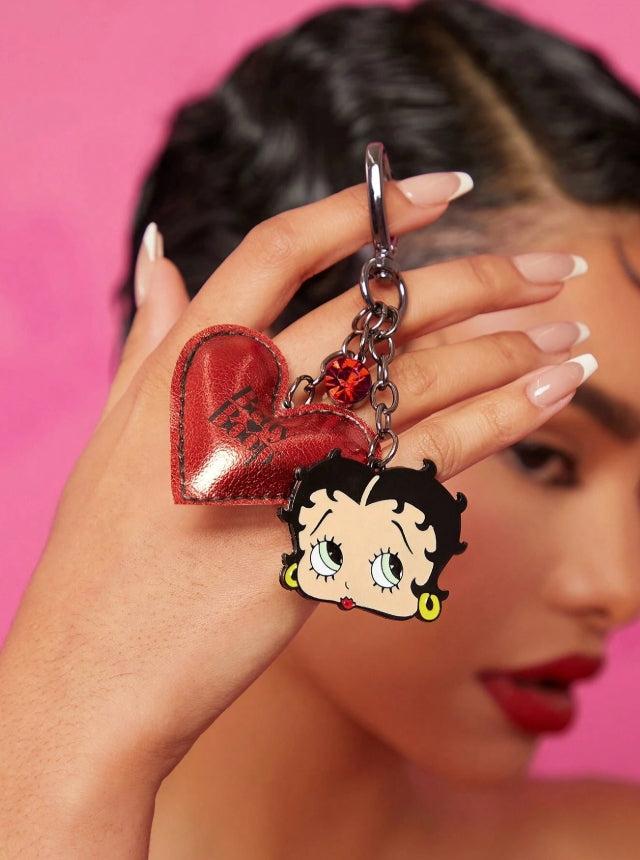 Betty Boop x SHEIN Cartoon Character 3 D Heart Keychain, Hanging Decor, Bag Charm,Gift