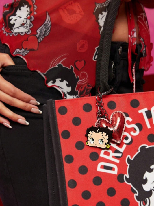 Betty Boop x SHEIN Cartoon Character 3 D Heart Keychain, Hanging Decor, Bag Charm,Gift