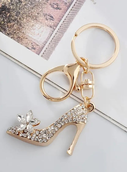 1pc Rhinestone Embedded High Heel Shoe/Dolphin/Airplane/Rose/Peach Lovely Keychain Car