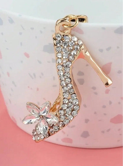 1pc Rhinestone Embedded High Heel Shoe/Dolphin/Airplane/Rose/Peach Lovely Keychain Car